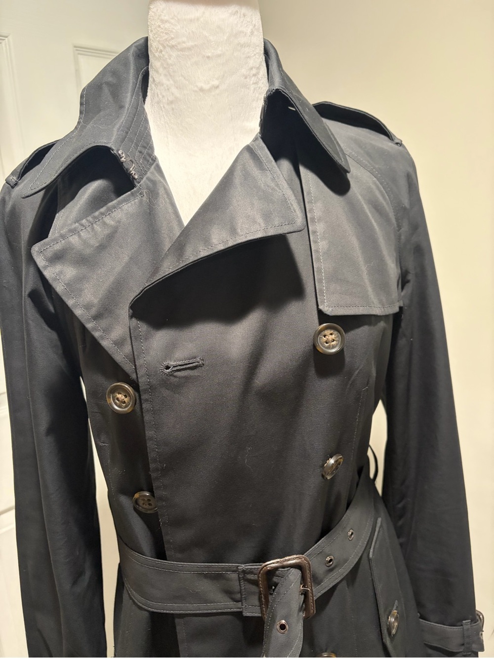 Banana Republic Black Double-Breasted Trench Coat with Belt - Picture 2 of 8